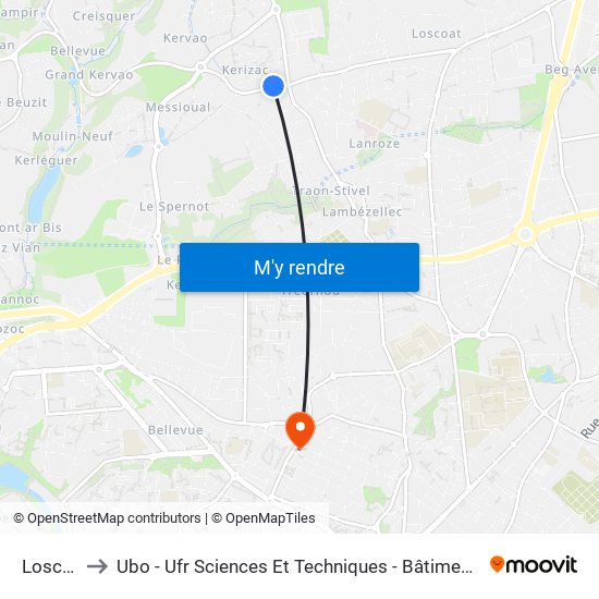 Loscoat to Ubo - Ufr Sciences Et Techniques - Bâtiment Langevin map