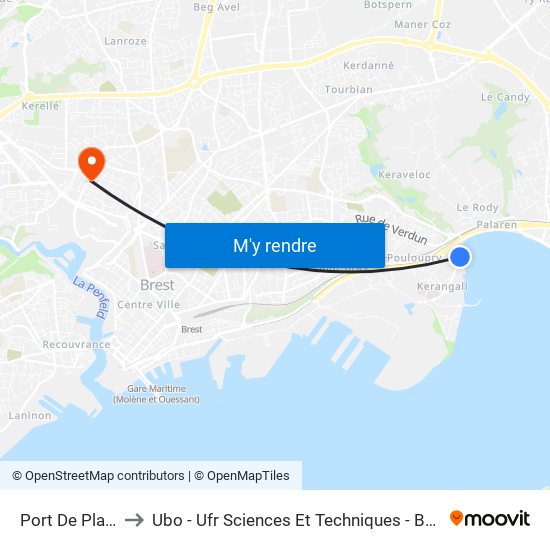 Port De Plaisance to Ubo - Ufr Sciences Et Techniques - Bâtiment Langevin map