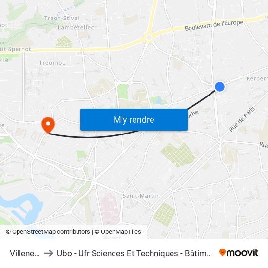 Villeneuve to Ubo - Ufr Sciences Et Techniques - Bâtiment Langevin map