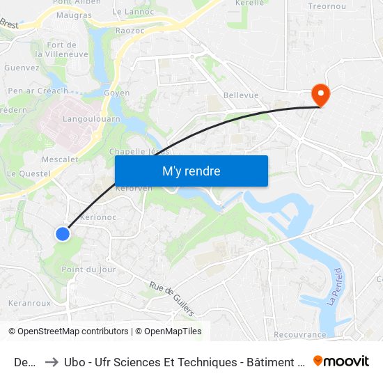 Demy to Ubo - Ufr Sciences Et Techniques - Bâtiment Langevin map