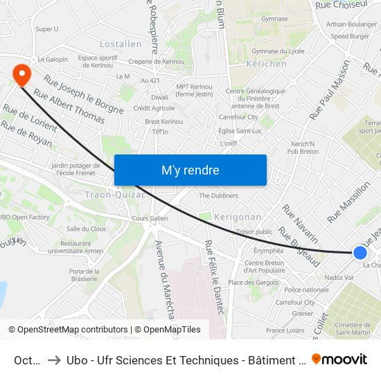 Octroi to Ubo - Ufr Sciences Et Techniques - Bâtiment Langevin map