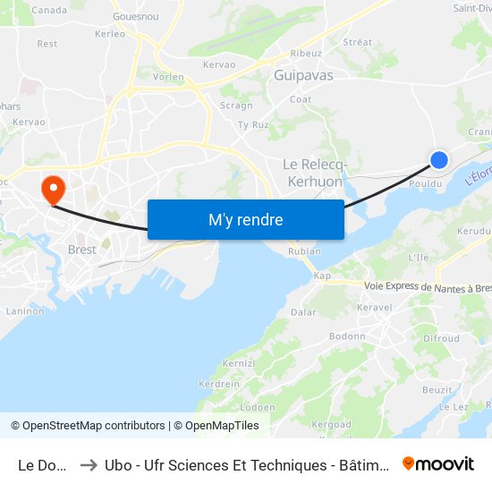 Le Douvez to Ubo - Ufr Sciences Et Techniques - Bâtiment Langevin map