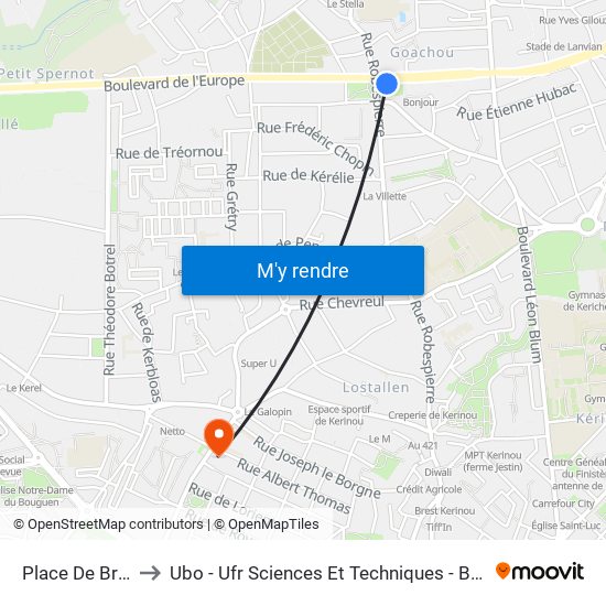 Place De Bretagne to Ubo - Ufr Sciences Et Techniques - Bâtiment Langevin map