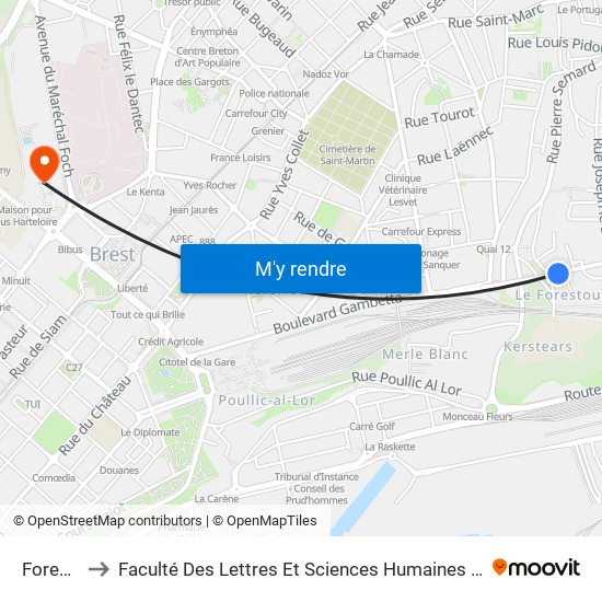 Forestou to Faculté Des Lettres Et Sciences Humaines Victor Ségalen map