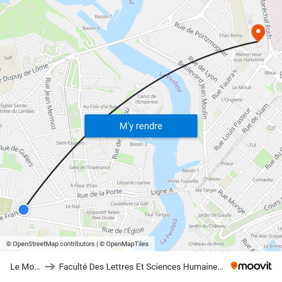 Le Moigne to Faculté Des Lettres Et Sciences Humaines Victor Ségalen map