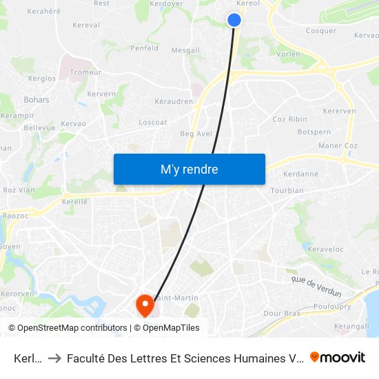 Kerloïs to Faculté Des Lettres Et Sciences Humaines Victor Ségalen map