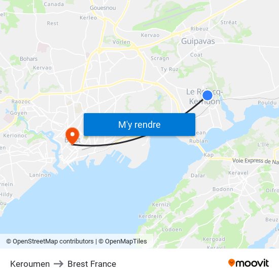 Keroumen to Brest France map