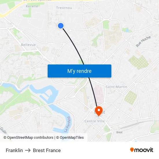 Franklin to Brest France map