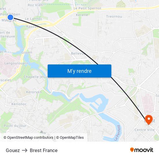 Gouez to Brest France map