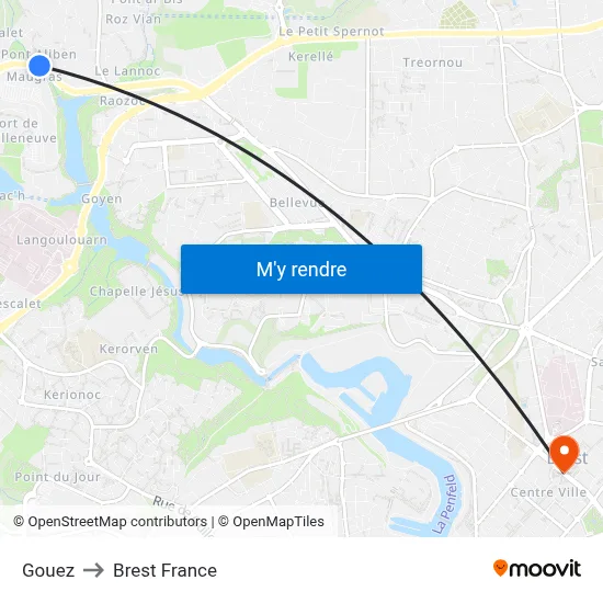 Gouez to Brest France map