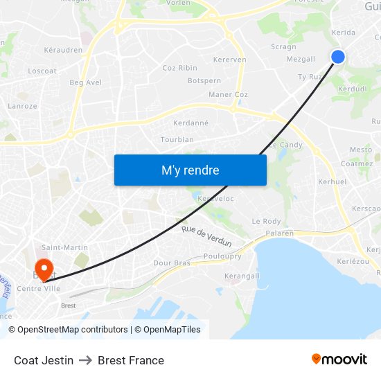 Coat Jestin to Brest France map