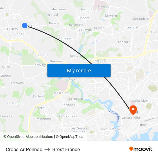Croas Ar Pennoc to Brest France map