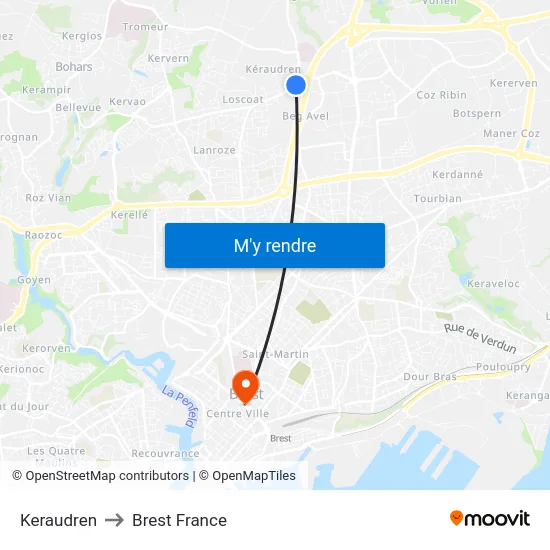 Keraudren to Brest France map