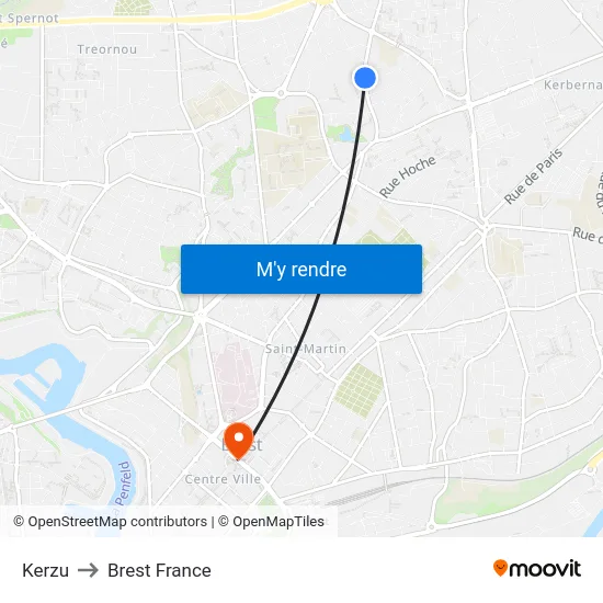 Kerzu to Brest France map
