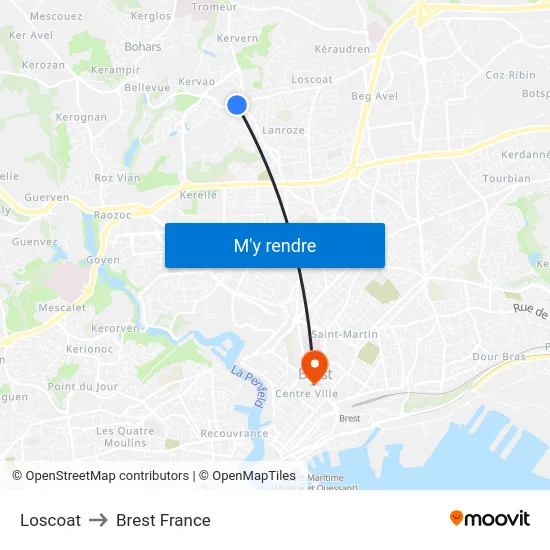 Loscoat to Brest France map