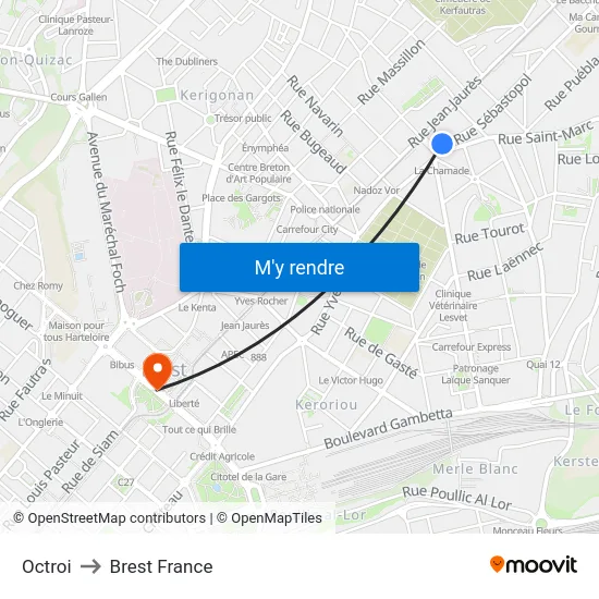Octroi to Brest France map