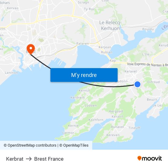 Kerbrat to Brest France map