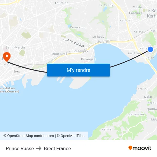 Prince Russe to Brest France map