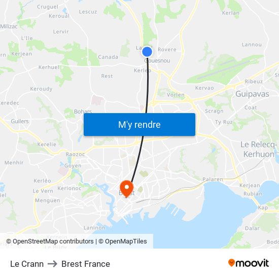 Le Crann to Brest France map