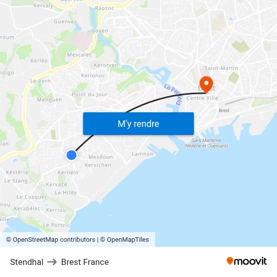 Stendhal to Brest France map