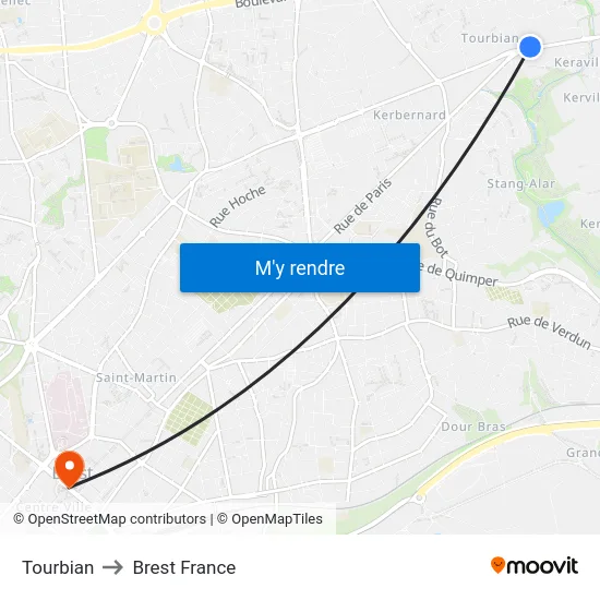 Tourbian to Brest France map