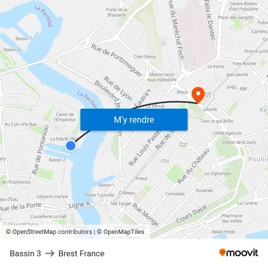 Bassin 3 to Brest France map