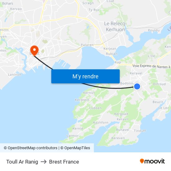 Toull Ar Ranig to Brest France map
