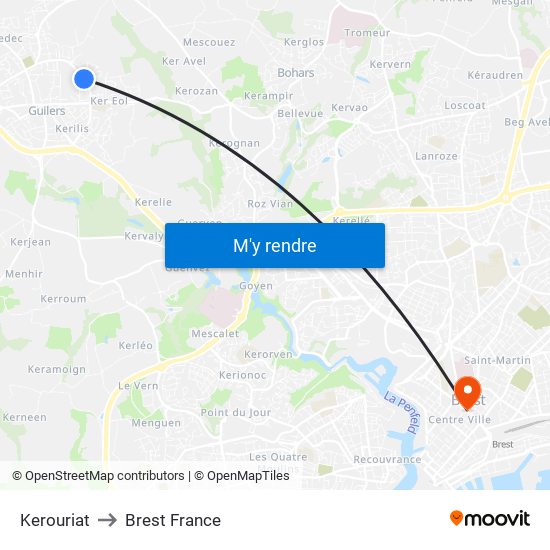 Kerouriat to Brest France map