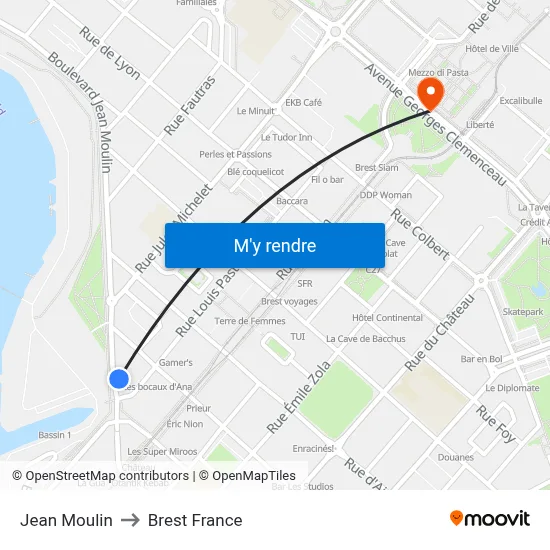 Jean Moulin to Brest France map