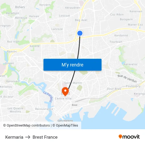 Kermaria to Brest France map