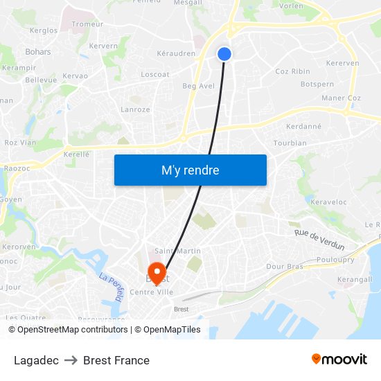 Lagadec to Brest France map