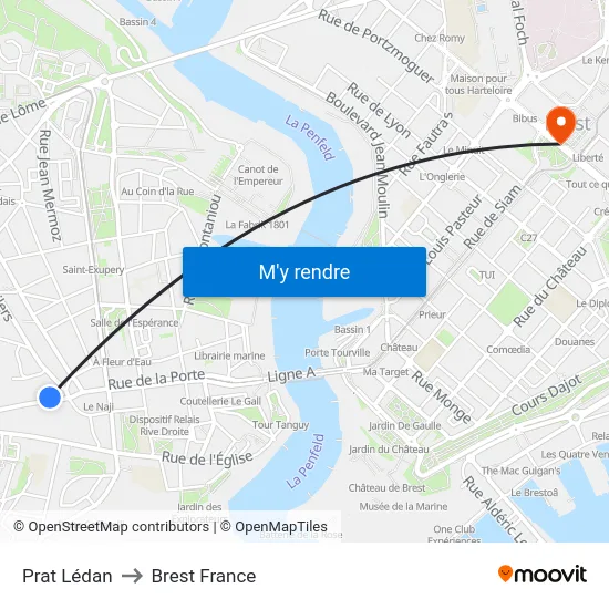 Prat Lédan to Brest France map