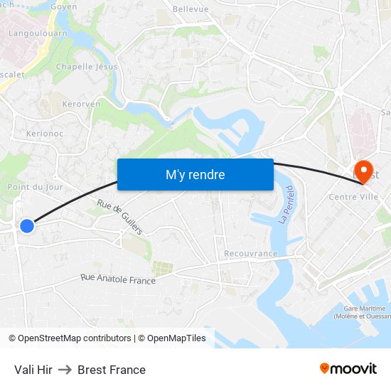 Vali Hir to Brest France map