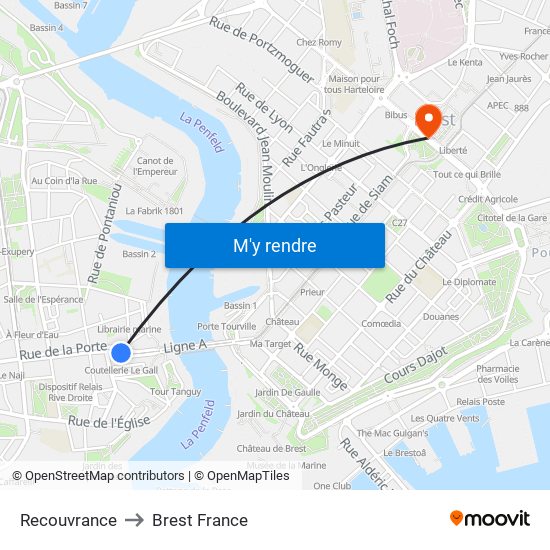 Recouvrance to Brest France map