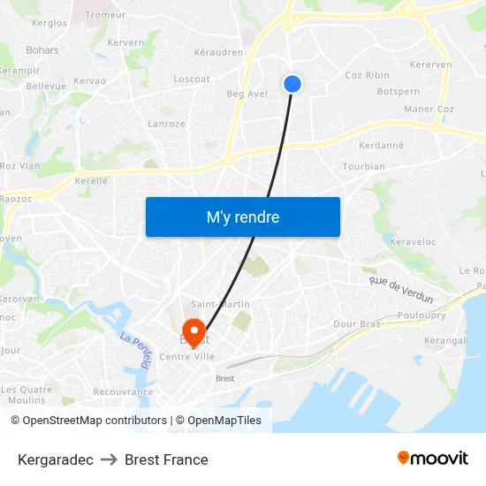 Kergaradec to Brest France map
