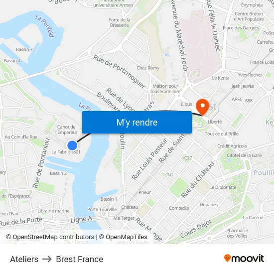 Ateliers to Brest France map