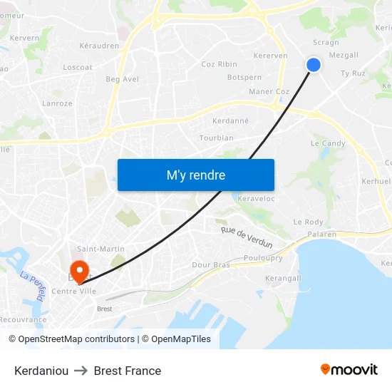 Kerdaniou to Brest France map
