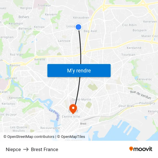 Niepce to Brest France map