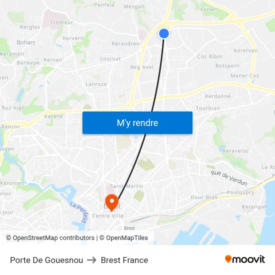 Porte De Gouesnou to Brest France map