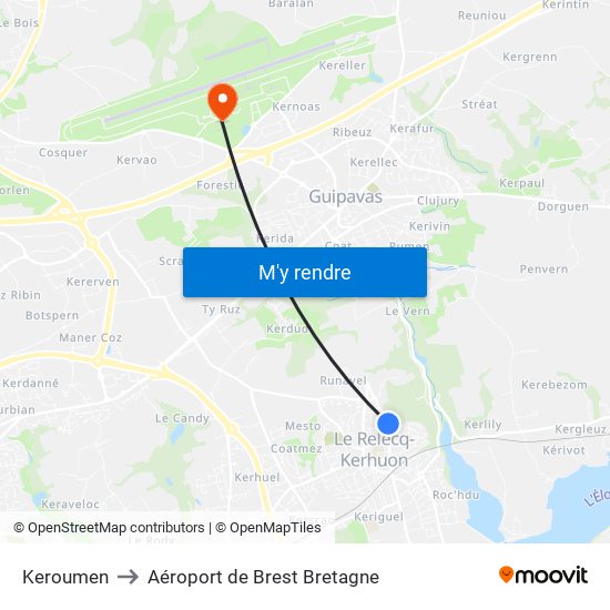 Keroumen to Aéroport de Brest Bretagne map