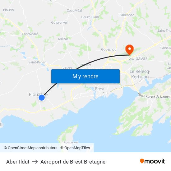 Aber-Ildut to Aéroport de Brest Bretagne map