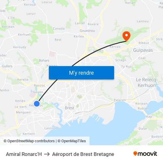 Amiral Ronarc'H to Aéroport de Brest Bretagne map