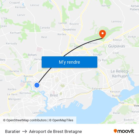 Baratier to Aéroport de Brest Bretagne map