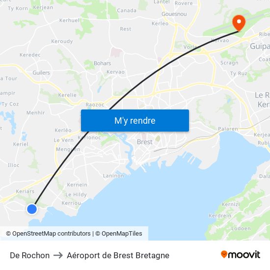 De Rochon to Aéroport de Brest Bretagne map