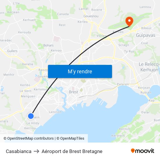 Casabianca to Aéroport de Brest Bretagne map