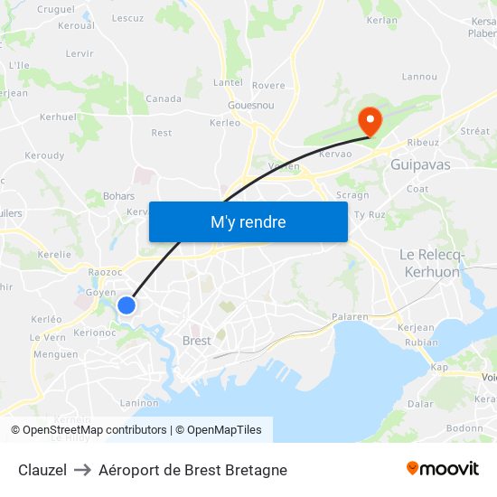 Clauzel to Aéroport de Brest Bretagne map
