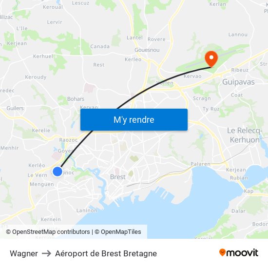 Wagner to Aéroport de Brest Bretagne map