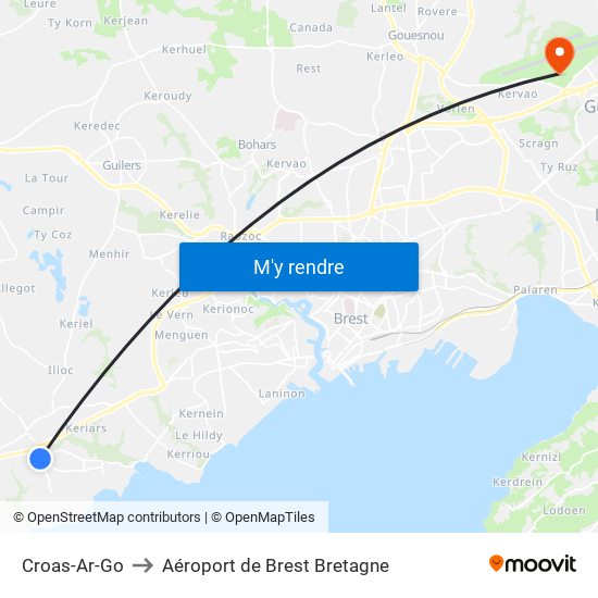 Croas-Ar-Go to Aéroport de Brest Bretagne map