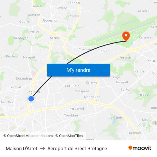 Maison D'Arrêt to Aéroport de Brest Bretagne map