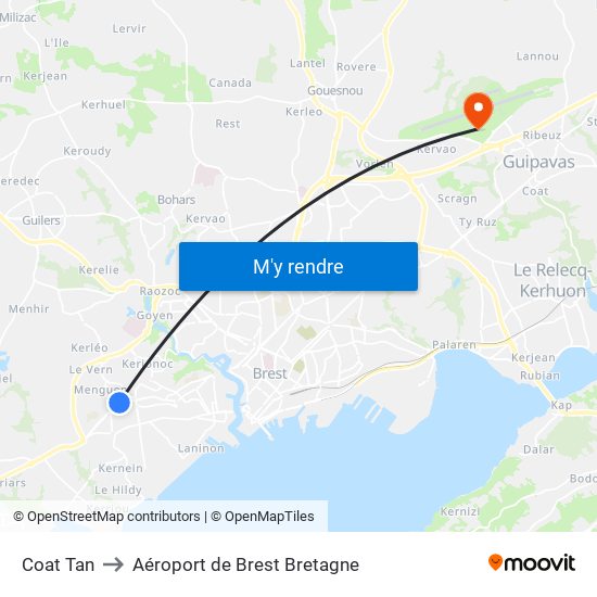 Coat Tan to Aéroport de Brest Bretagne map